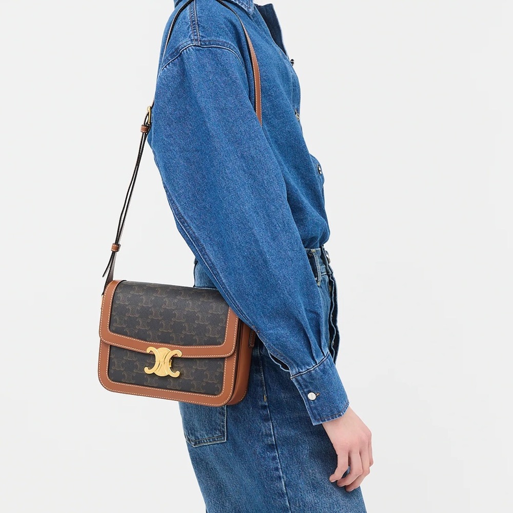 BRAND NEW! Celine TEEN TRIOMPHE BAG IN TRIOMPHE CANVAS AND CALFSKIN - Picture 5 of 16